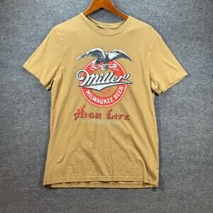 Miller High Life T-Shirt Men's M Beige/Tan Graphic Print Beer Party Casual